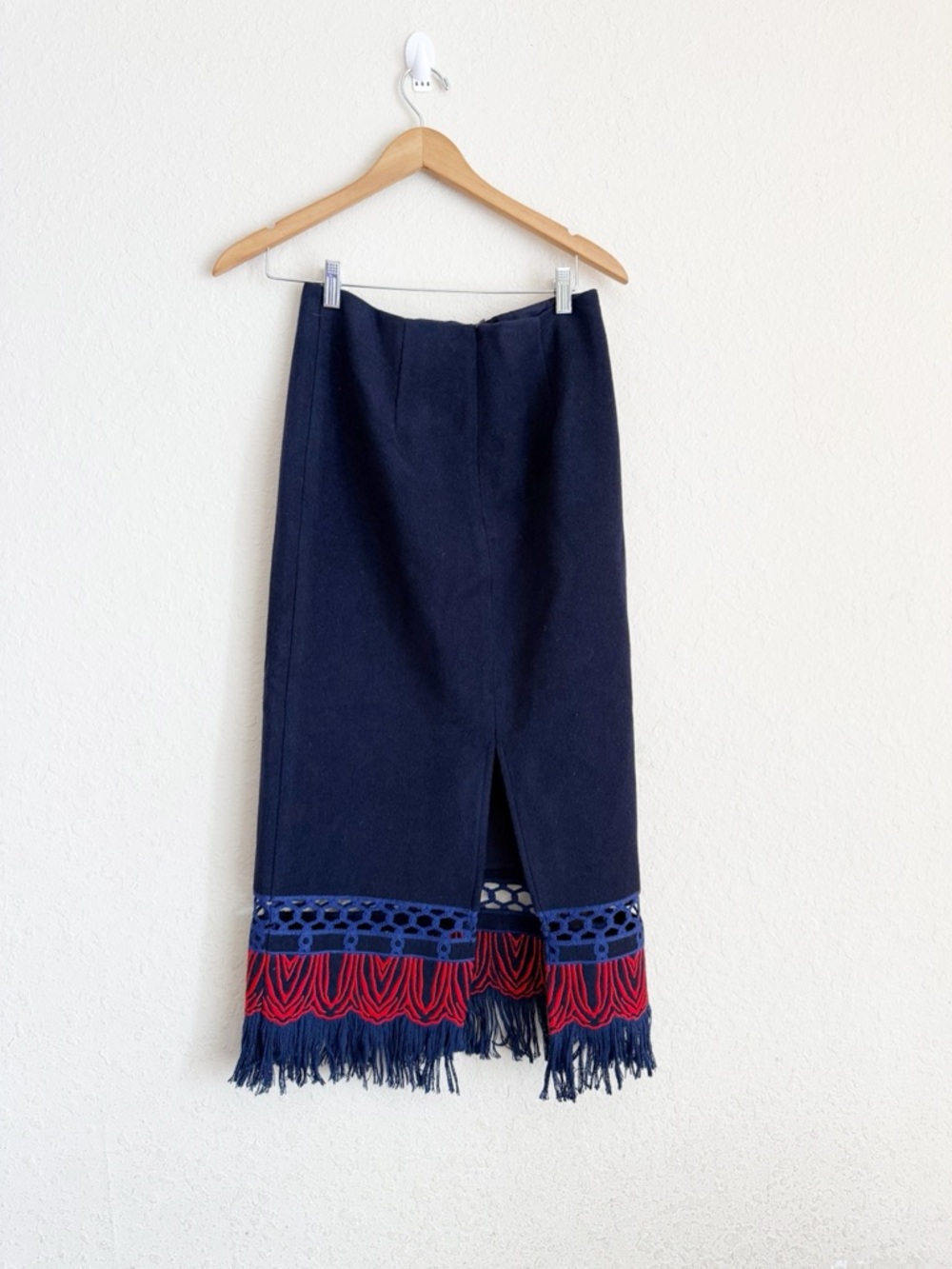 Hunter Bell Rivington Wool Blue Fringe Midi Skirt Size 2 - Picture 6 of 7